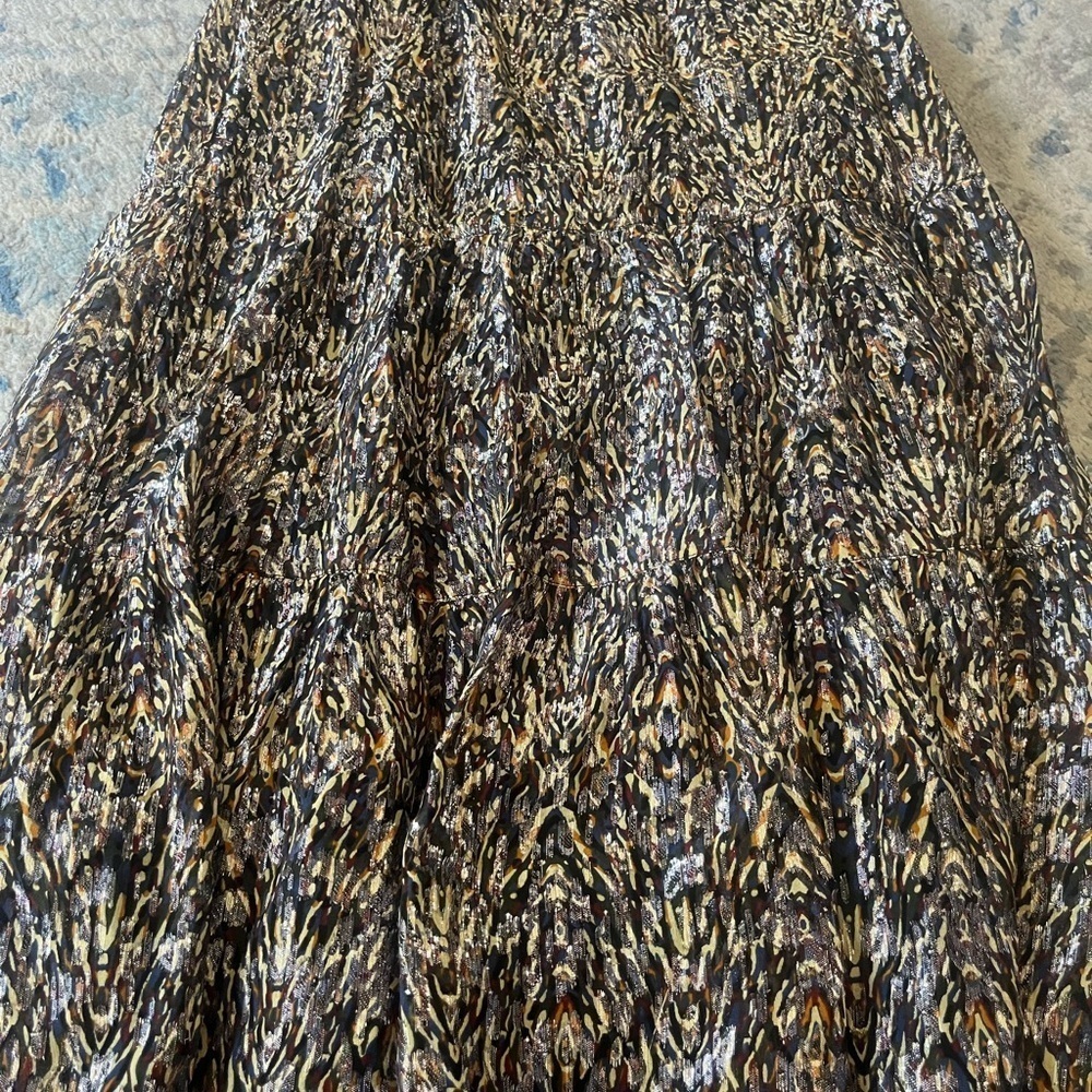 BA&SH Lurex midi skirt with print Gellio green XS - Picture 4 of 8